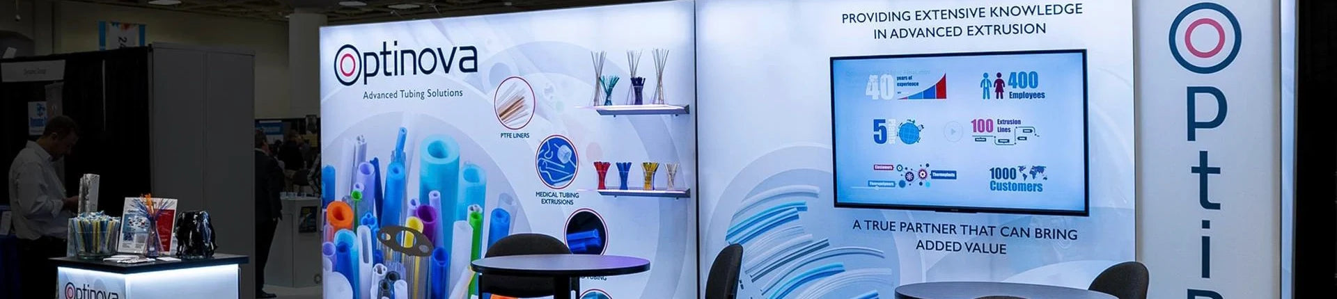 Skyline backlit display with illuminated custom graphics at a trade show
