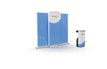 Three banners that can be combined to make one inline display; two banner stands and one central graphic panel, plus a display table