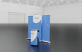 Three banners that can be combined to make one inline display; two banner stands and one central graphic panel, plus a display table