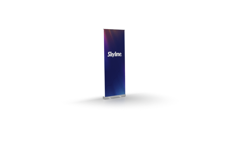 Entry-level retractable banner stand with spring-loaded aluminum base