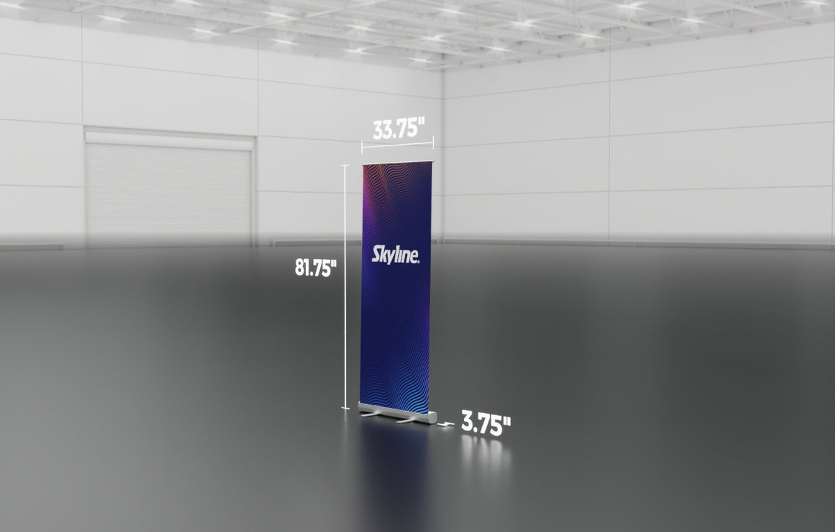 Entry-level retractable banner stand with spring-loaded aluminum base