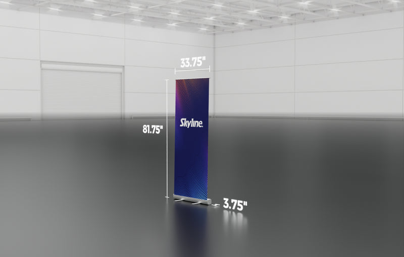 Entry-level retractable banner stand with spring-loaded aluminum base