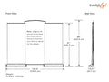 Three banners that can be combined to make one inline display; two banner stands and one central graphic panel