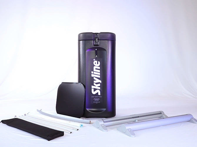 Three banners that can be combined to make one inline display; two banner stands and one central graphic panel, plus a display table