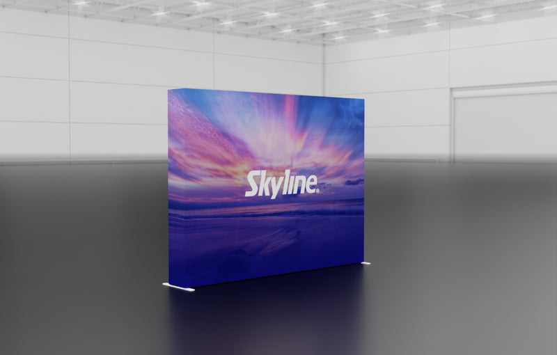 Pop-up 10-foot straight display with silicon-edge fabric graphics