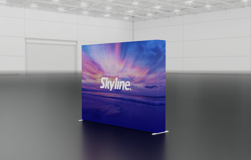 Pop-up 10-foot straight display with silicon-edge fabric graphics