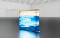 Pop-up 10-foot straight backlit display with silicon-edge fabric graphics