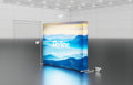 Pop-up 10-foot straight backlit display with silicon-edge fabric graphics