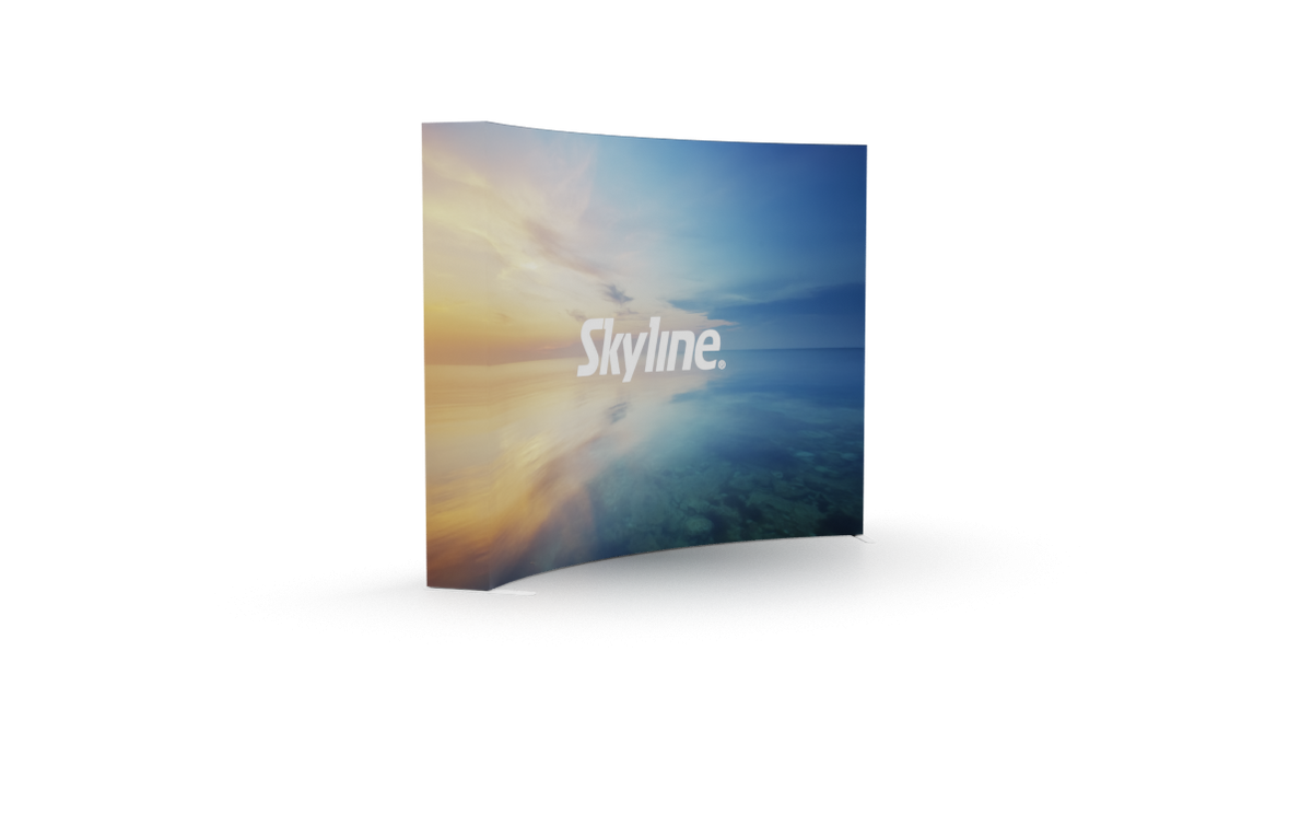 Pop-up 10-foot curved display with silicon-edge fabric graphics