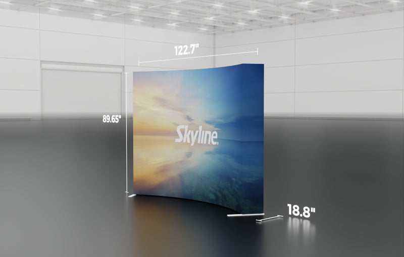 Pop-up 10-foot curved display with silicon-edge fabric graphics