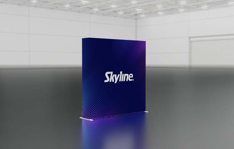 Pop-up 8-foot straight display with silicon-edge fabric graphics