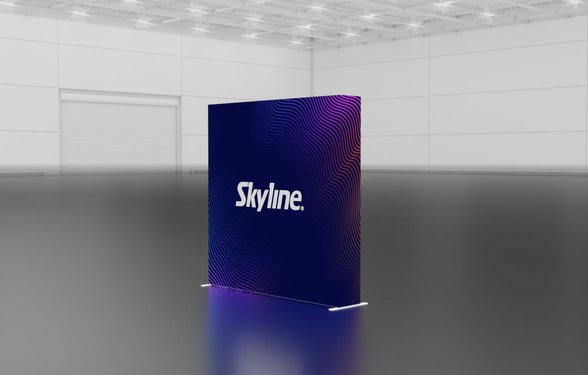 Pop-up 8-foot straight display with silicon-edge fabric graphics