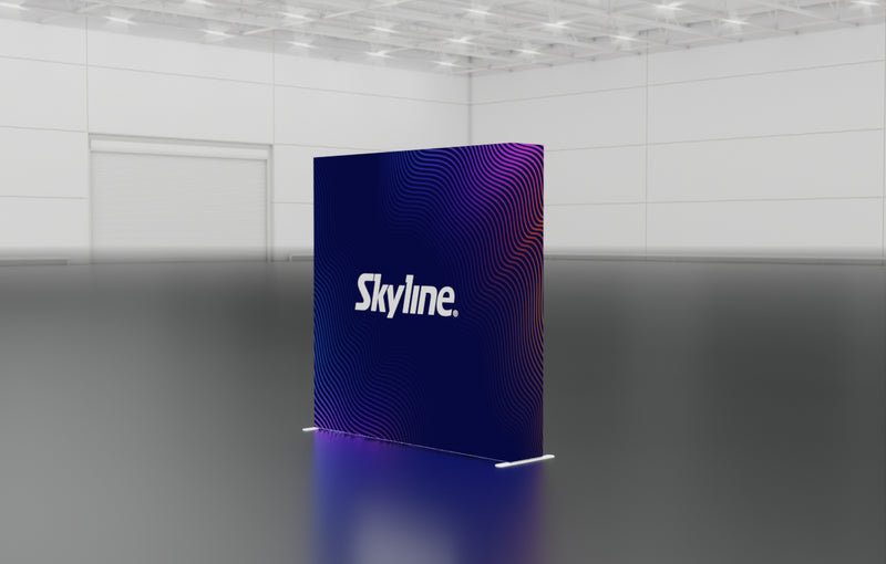 Pop-up 8-foot straight display with silicon-edge fabric graphics