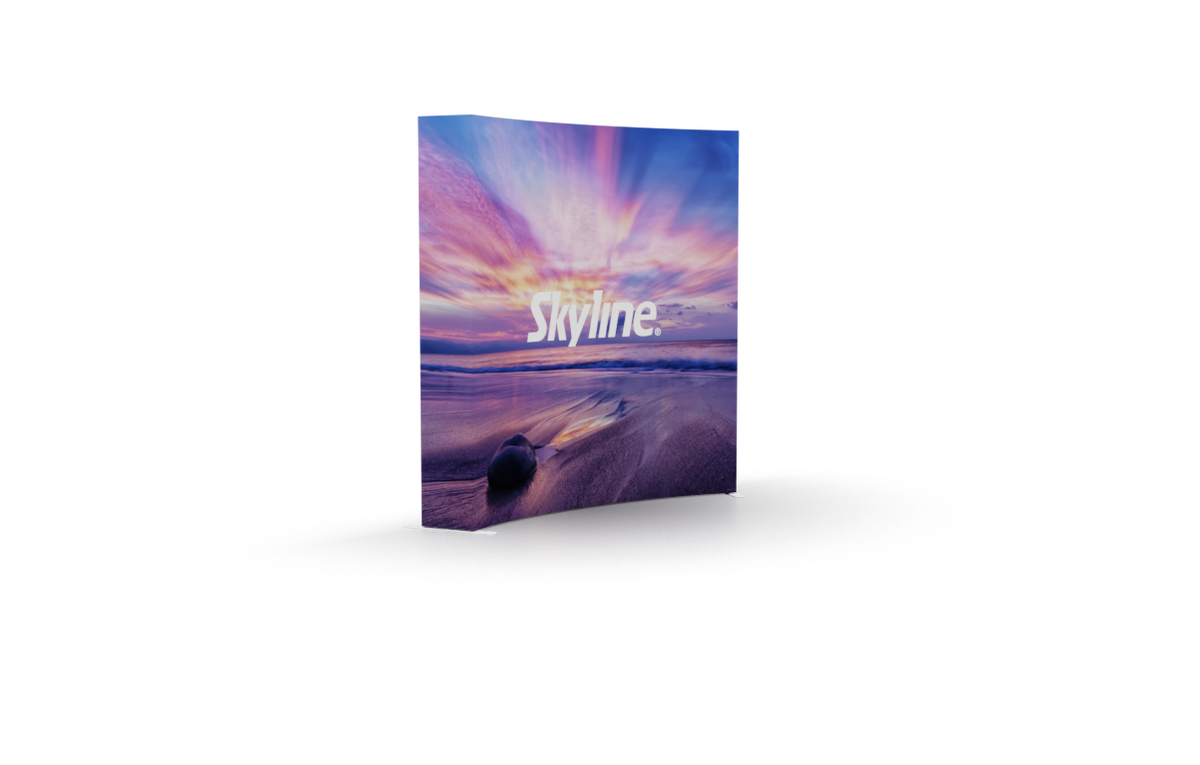 Pop-up 8-foot curved display with silicon-edge fabric graphics