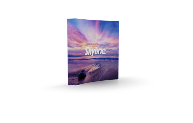 Pop-up 8-foot curved display with silicon-edge fabric graphics