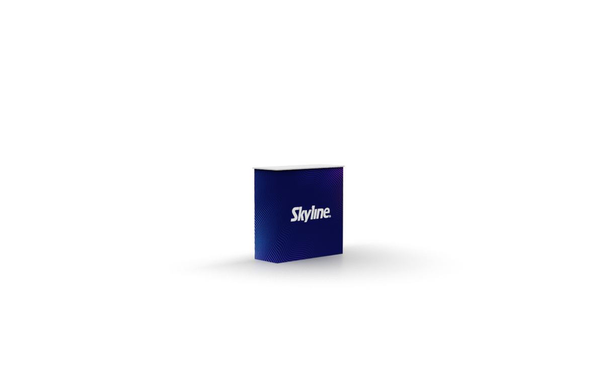 Small display table with wrap-around graphic