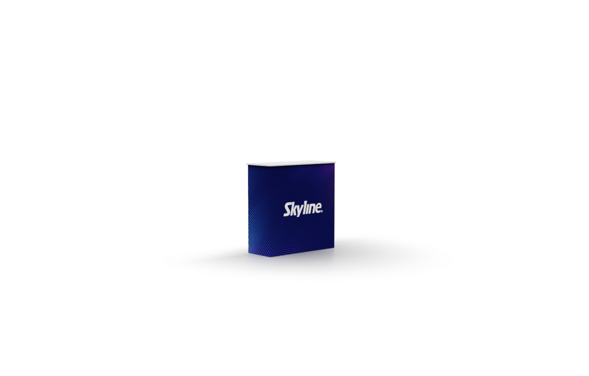 Small display table with wrap-around graphic