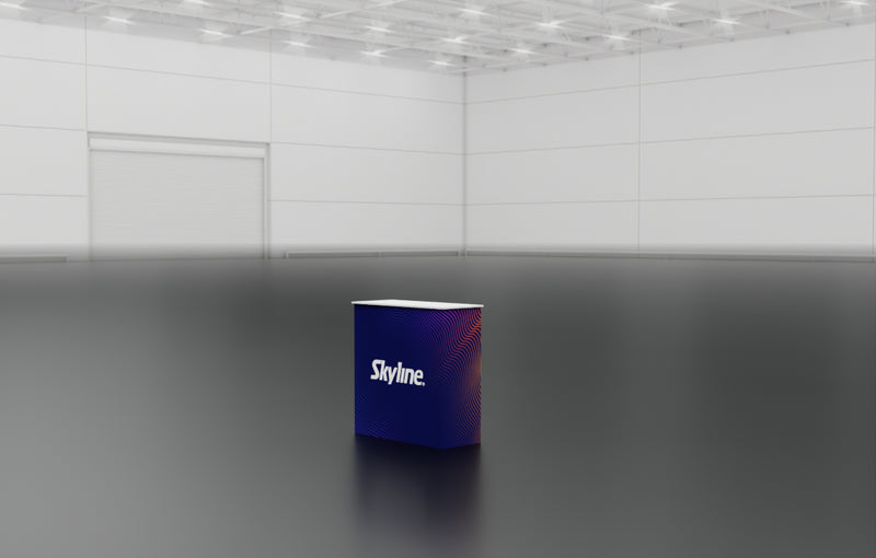 Small display table with wrap-around graphic