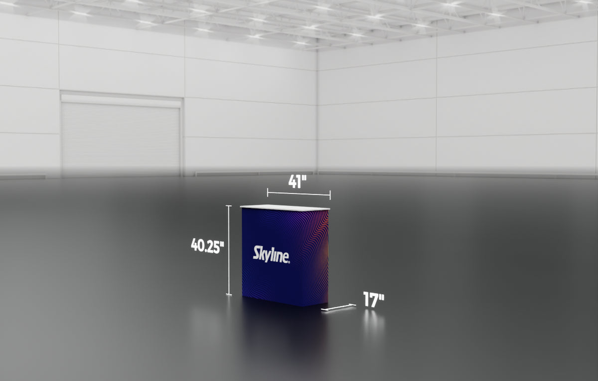Small display table with wrap-around graphic