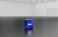 Small display table with backlit wrap-around graphic