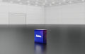 Small display table with backlit wrap-around graphic