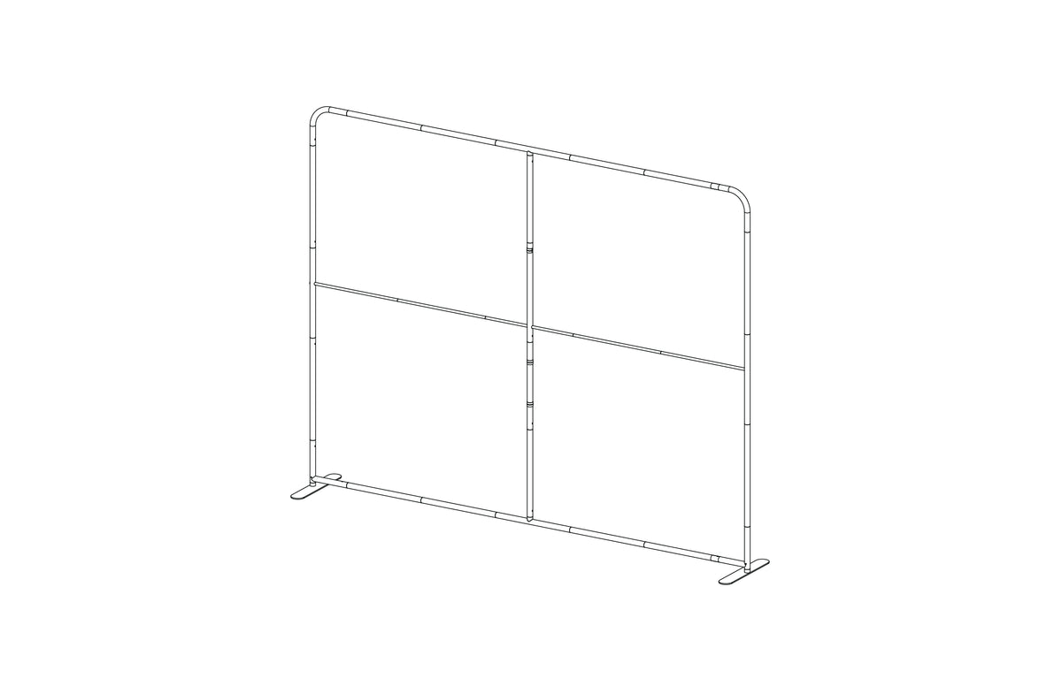 10-foot straight backwall display with aluminum frame and single-sided pillowcase graphic