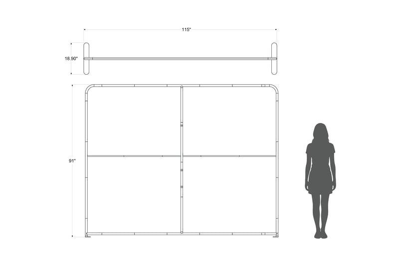 10-foot straight backwall display with aluminum frame and single-sided pillowcase graphic