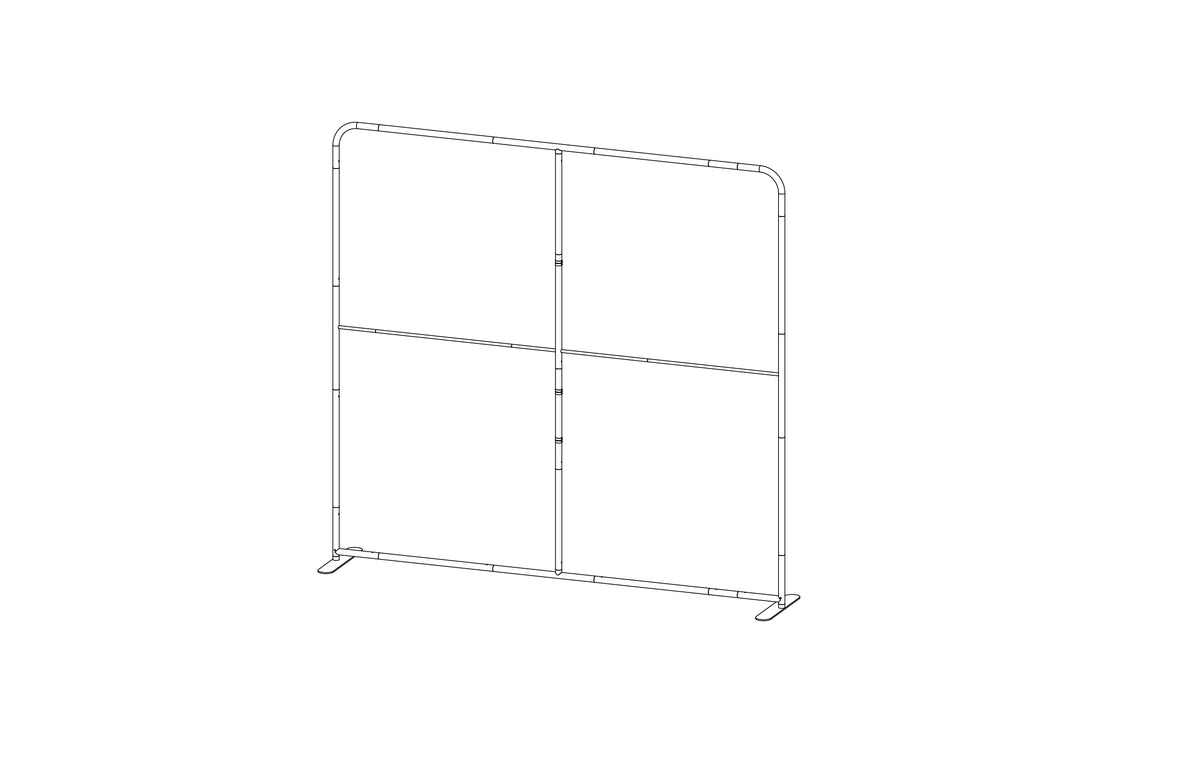 8-foot straight backwall display with aluminum frame and single-sided pillowcase graphic