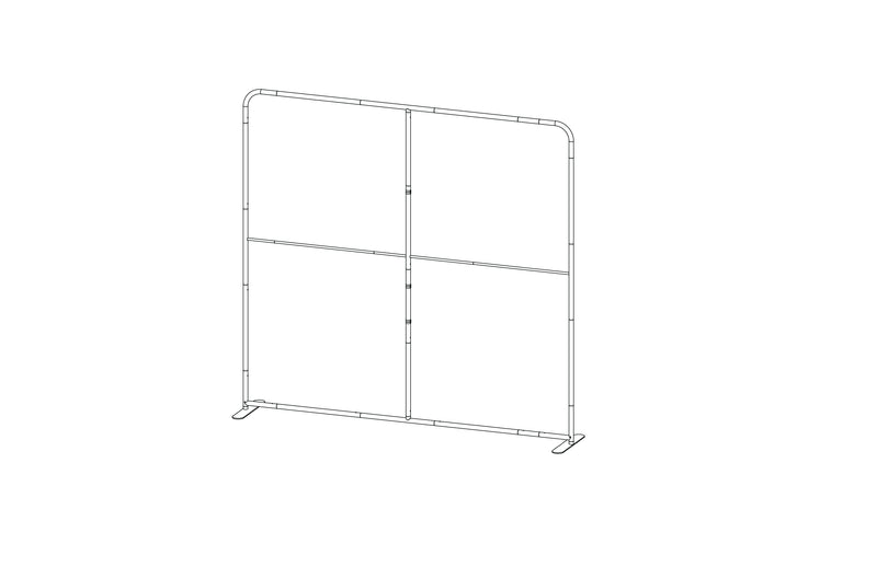8-foot straight backwall display with aluminum frame and single-sided pillowcase graphic