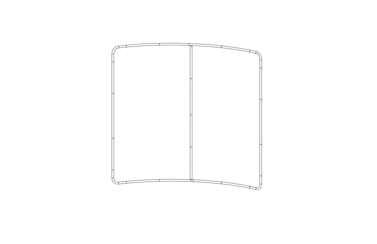 8-foot curved backwall display with aluminum frame and single-sided pillowcase graphic