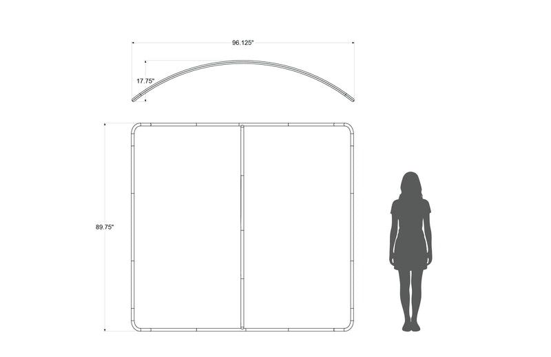 8-foot curved backwall display with aluminum frame and single-sided pillowcase graphic