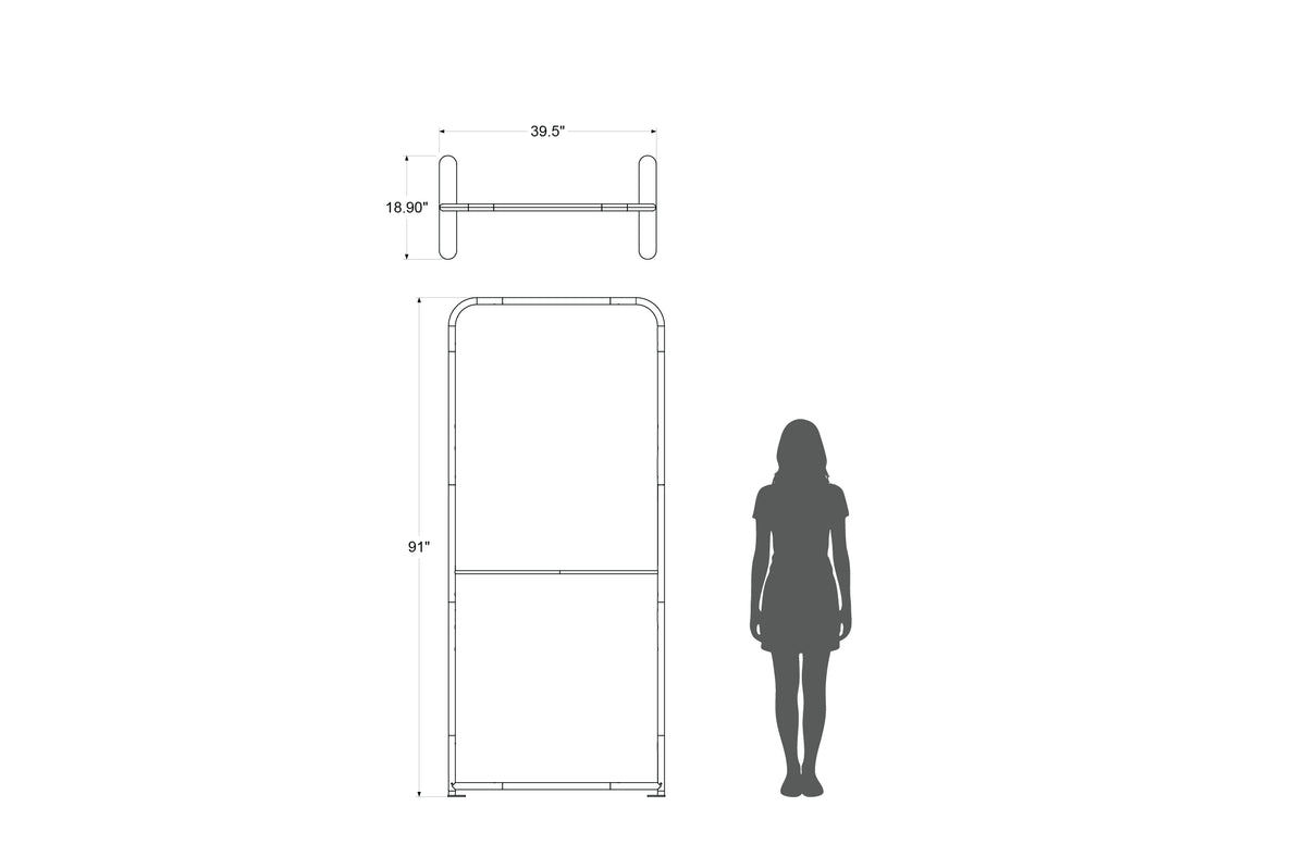 39" straight backwall display with aluminum frame and single-sided pillowcase graphic
