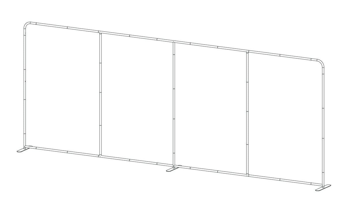 20-foot straight backwall display with aluminum frame and single-sided pillowcase graphic