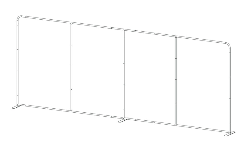 20-foot straight backwall display with aluminum frame and single-sided pillowcase graphic