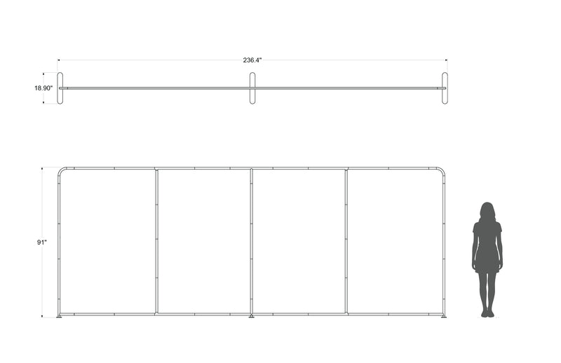 20-foot straight backwall display with aluminum frame and single-sided pillowcase graphic