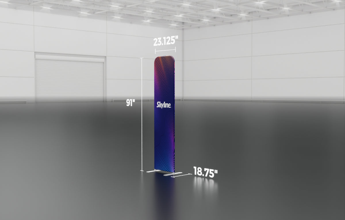 23" straight backwall display with aluminum frame and single-sided pillowcase graphic