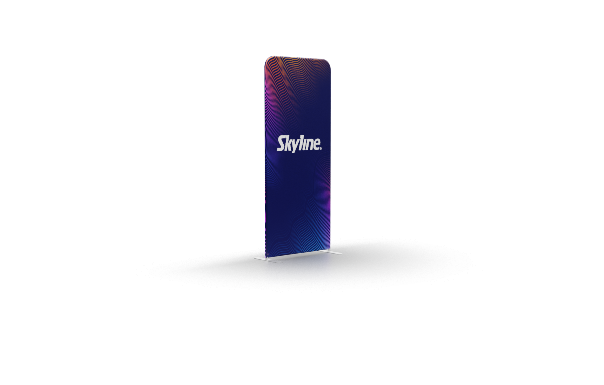 39" straight backwall display with aluminum frame and double-sided pillowcase graphic