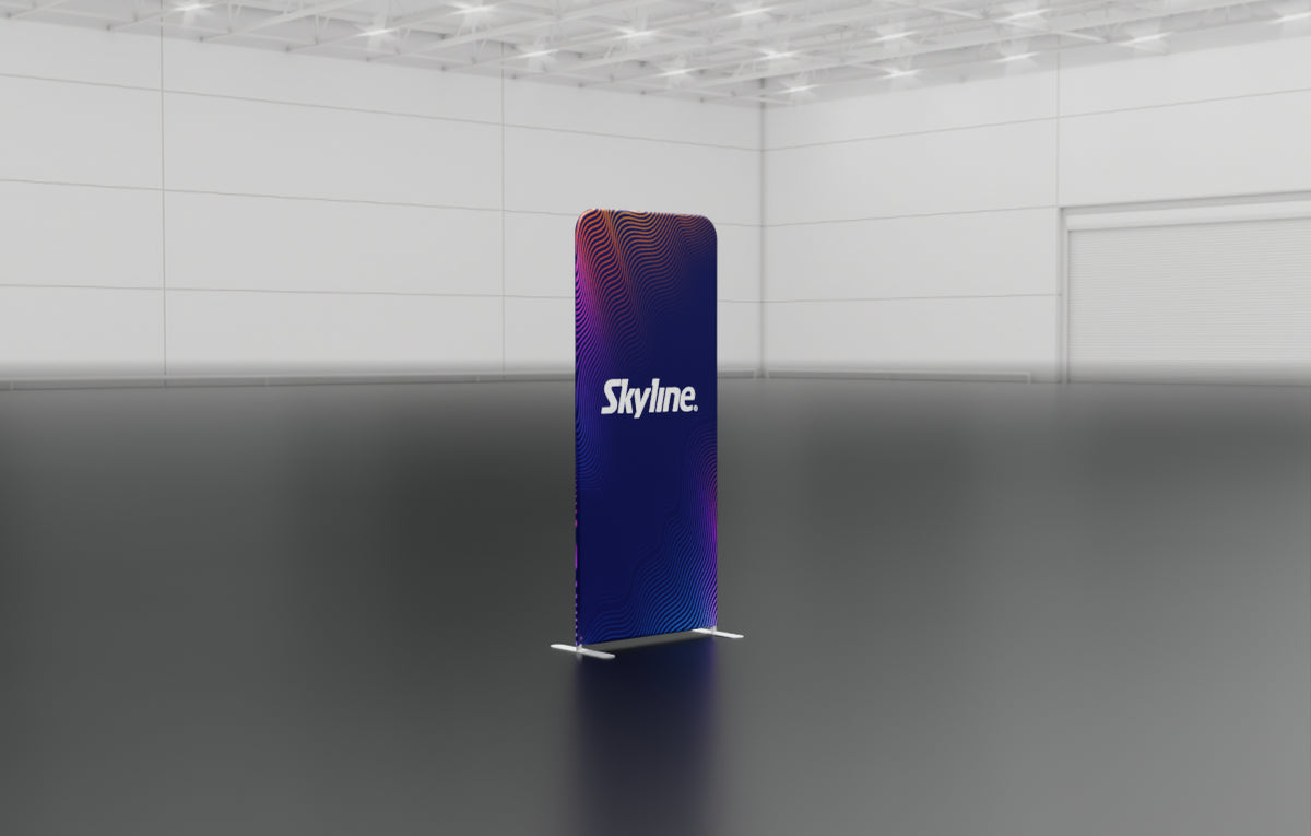 39" straight backwall display with aluminum frame and single-sided pillowcase graphic