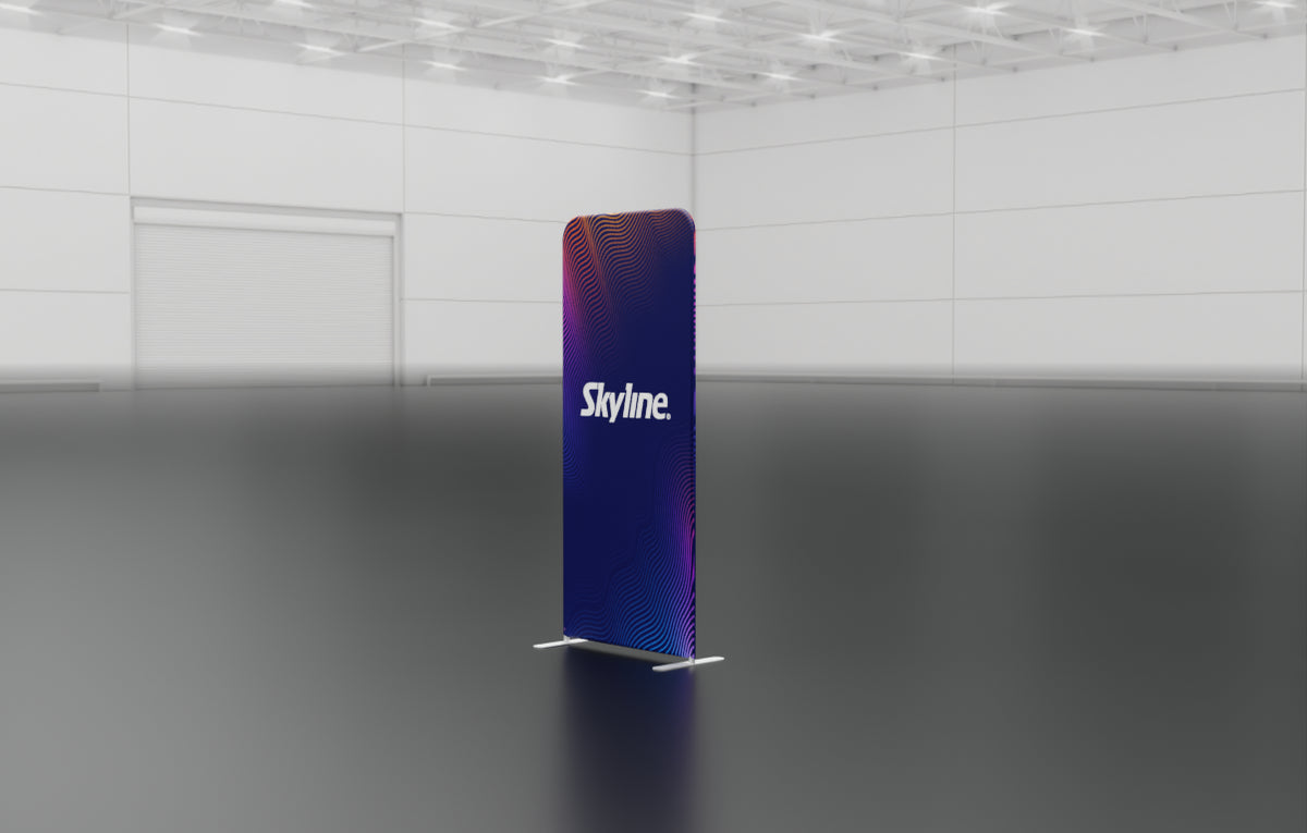 39" straight backwall display with aluminum frame and single-sided pillowcase graphic