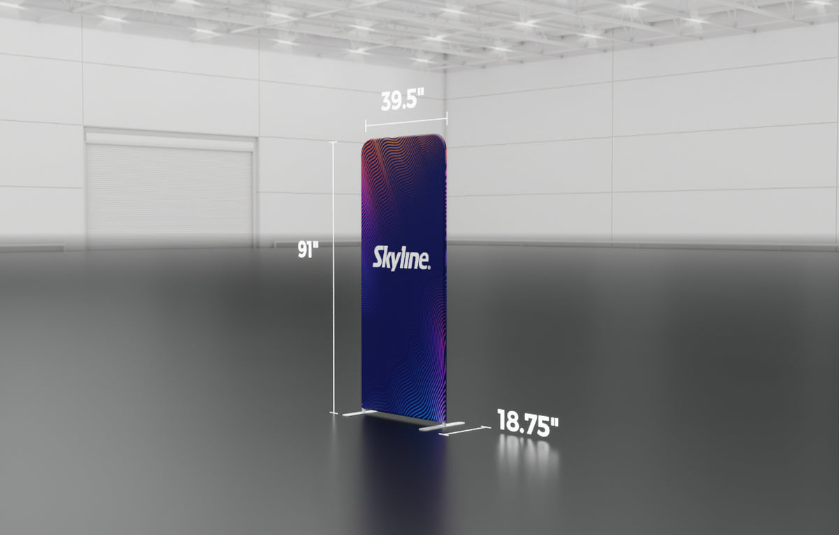 39" straight backwall display with aluminum frame and single-sided pillowcase graphic