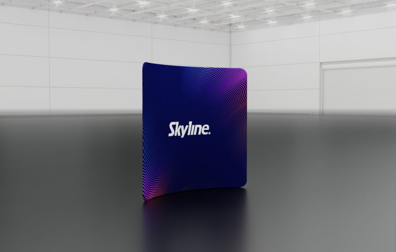 8-foot curved backwall display with aluminum frame and single-sided pillowcase graphic