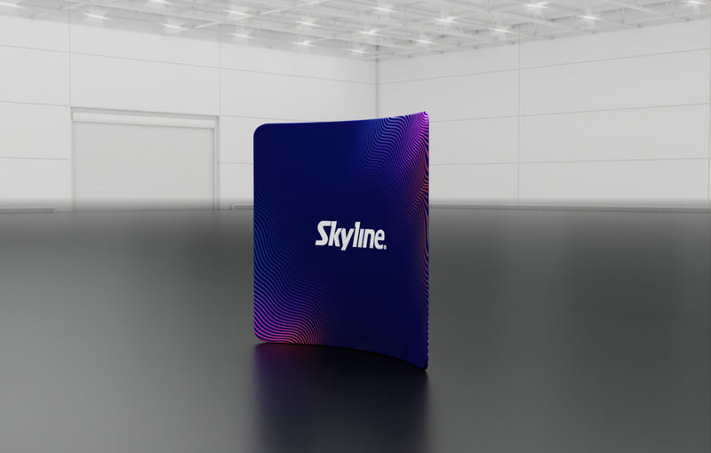 8-foot curved backwall display with aluminum frame and single-sided pillowcase graphic