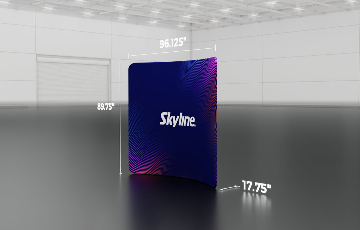 8-foot curved backwall display with aluminum frame and single-sided pillowcase graphic