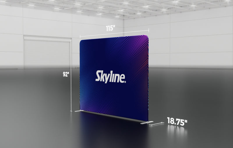 10-foot straight backwall display with aluminum frame and single-sided pillowcase graphic