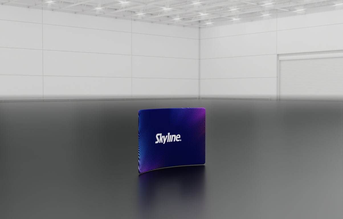 6' x 48" curved backwall display with aluminum frame and single-sided pillowcase graphic