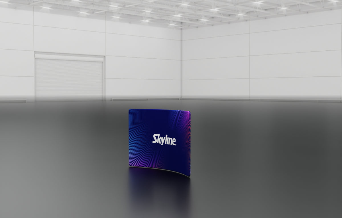 6' x 48" curved backwall display with aluminum frame and single-sided pillowcase graphic