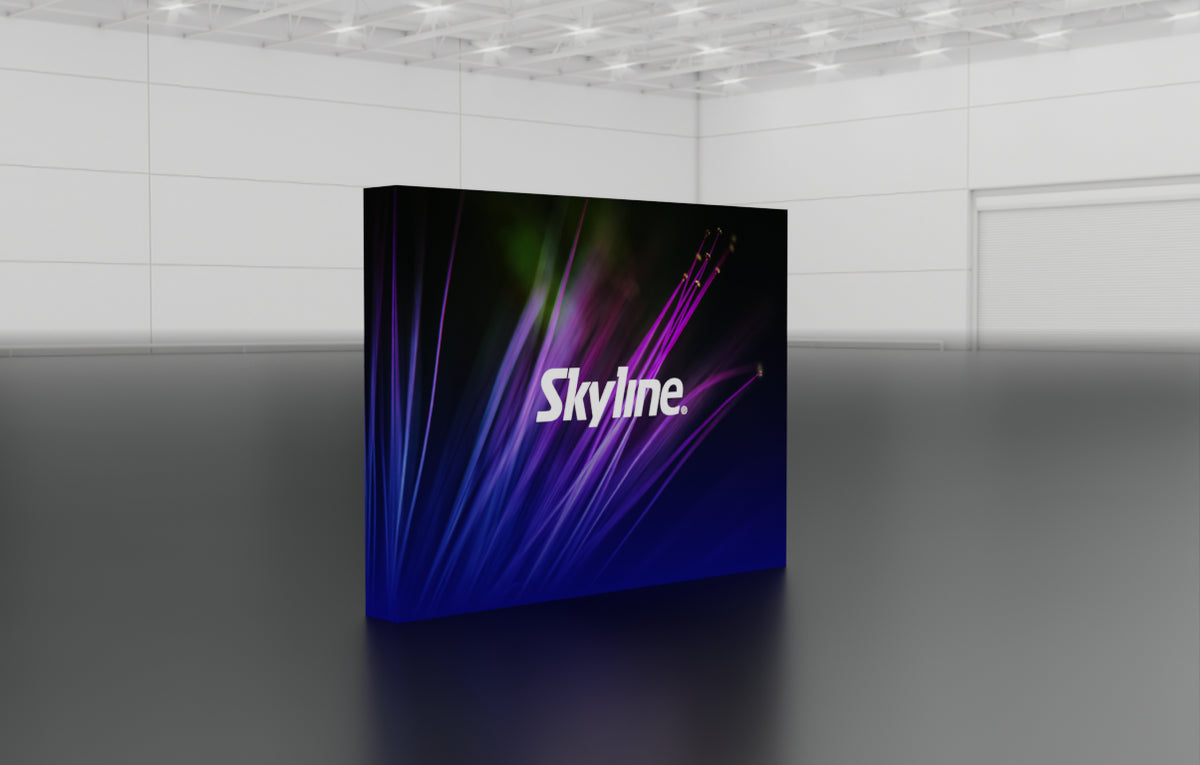 Pop-up 10-foot straight display with pre-attached seamless fabric