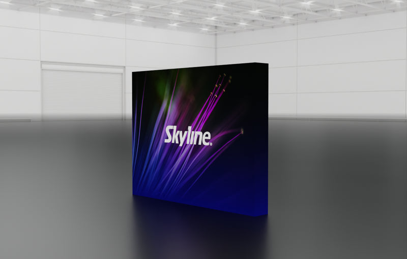 Pop-up 10-foot straight display with pre-attached seamless fabric