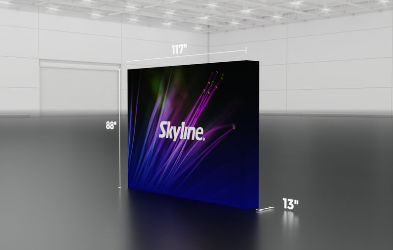 Pop-up 10-foot straight display with pre-attached seamless fabric