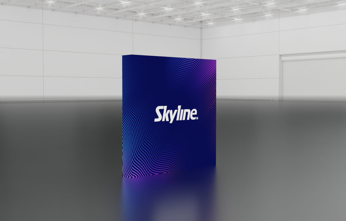 Pop-up 8-foot straight display with pre-attached seamless fabric